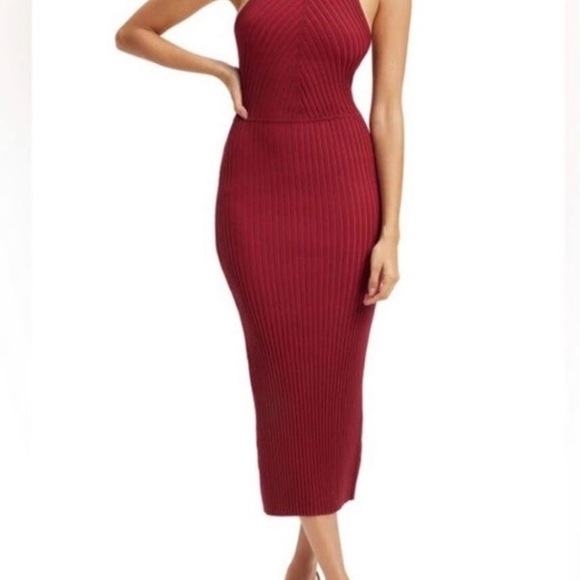 GOOD AMERICAN NWT Sleeveless, midi-dress burgundy, with-back cut-out. - Picture 4 of 4